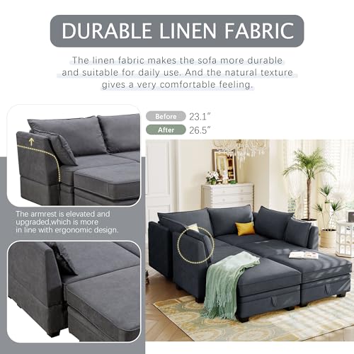 Elegant 2-Piece L-Shape Modular Sectional Sofa with Two Pillows, Beige Chenille V895561