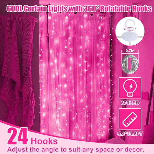 600LED Curtain Lights for Bedroom, Warm White, 8 Modes Y367582