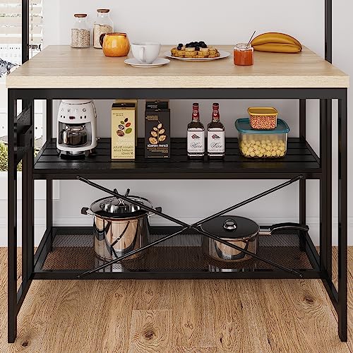 Kitchen Island with Storage, Bakers Rack with Power Outlet, 3 Tier Microwave Stand, Coffee Bar Table I24443