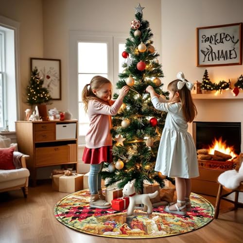 Christmas Tree Skirt 36 Inch with Snowman Reindeer Santa Snowflake L183244