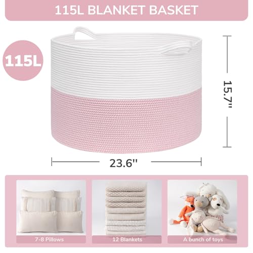 INDRESSME Large Cotton Rope Storage Basket with Handles, 90L Grey R37552