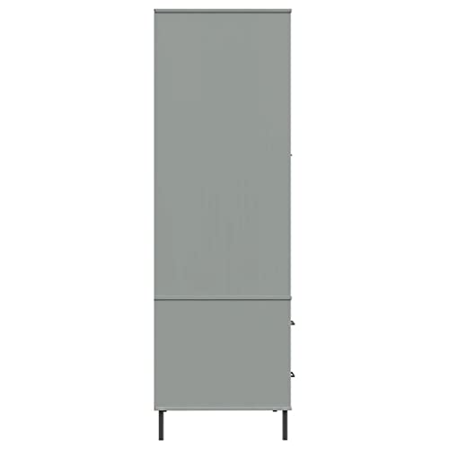 Wardrobe with Metal Legs Gray Solid Wood OSLO L183