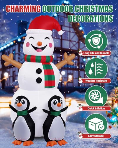 Christmas Inflatable Snowman with Penguin Yard Decoration with LED Lights K4000