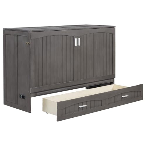 Harper & Bright Designs Queen Murphy Bed Cabinet, Solid Pine, Espresso W128