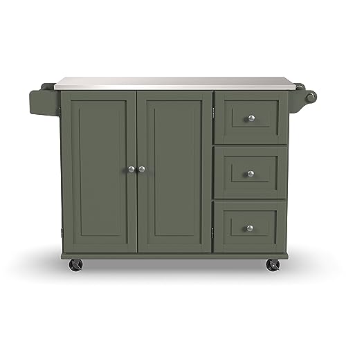 homestyles Mobile Kitchen Island Cart with Stainless Steel Top, Sage Green J6213