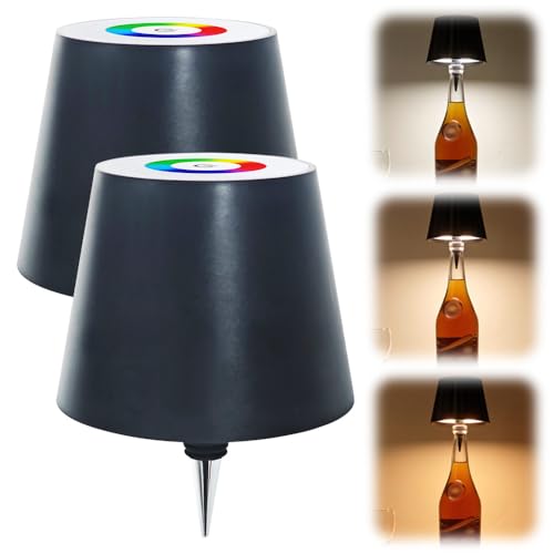 Wireless Bottle Lamp, 2024 New 3 Color Stepless Dimming Rechargeable Wine Bottle Lights, Touch LED Wine Bottle Lamp with RGB Breathing Light for Bars Restaurants (White, 2PCS)