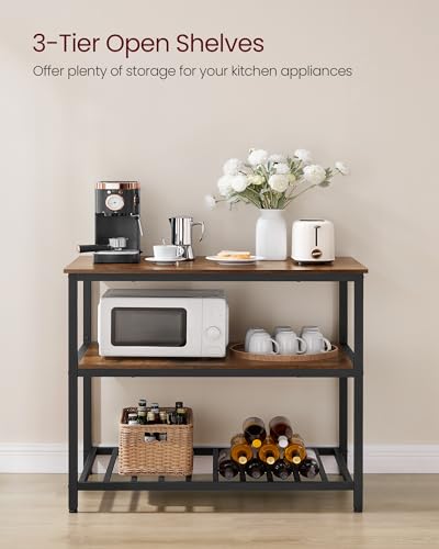 VASAGLE Kitchen Island with 3 Shelves, 47.2 Inches, Rustic Brown and Black W99569
