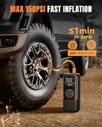 Portable Tire Inflator Air Compressor 150PSI Cordless with Pressure Gauge N1040