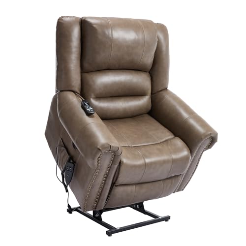 Dual Motor Power Lift Recliner Chair with Massage and Heat, Faux Leather, Brown V8458
