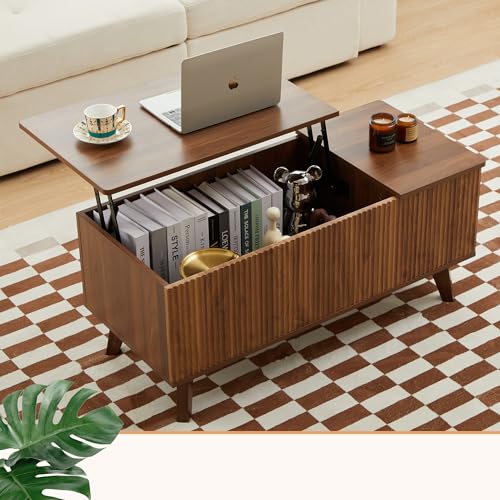 Mid-Century Modern Wood Coffee Table with Dual Storage Shelf (Walnut) X2536