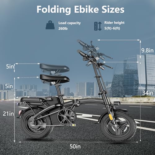 Peak 500W Folding Electric Bike for Adults, 14" Mini Ebike with Removable Battery D85153