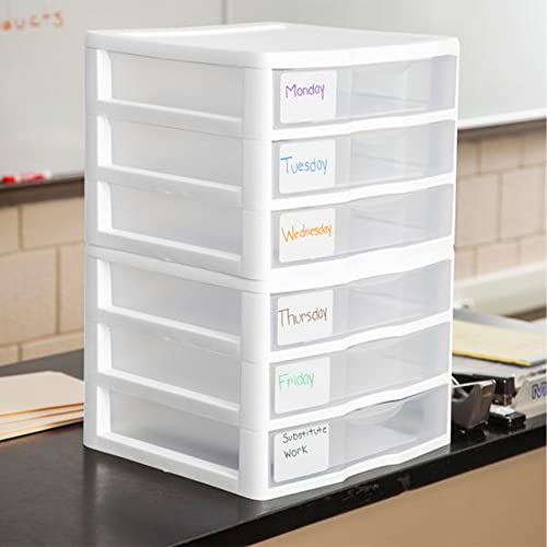 Sterilite 3-Pack Wide 3 Drawer Unit, Plastic Desktop Organizer, White Frame X750