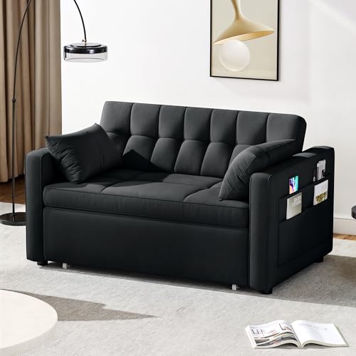 DWVO 55" Futon Couch, 3-in-1 Convertible Sofa Bed, Grey Velvet, Full Size S272