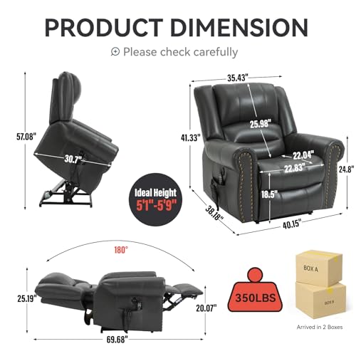 Dual Motor Power Lift Recliner Chair with Massage and Heat, Faux Leather, Brown V8458