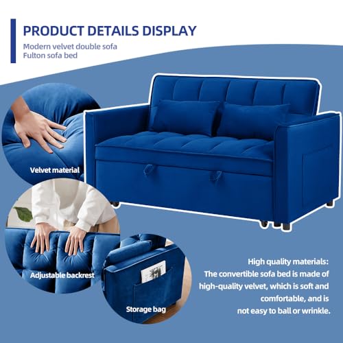 3-In-1 Velvet Sleeper Sofa Bed with Adjustable Back, Storage Bag & Pillow U28223