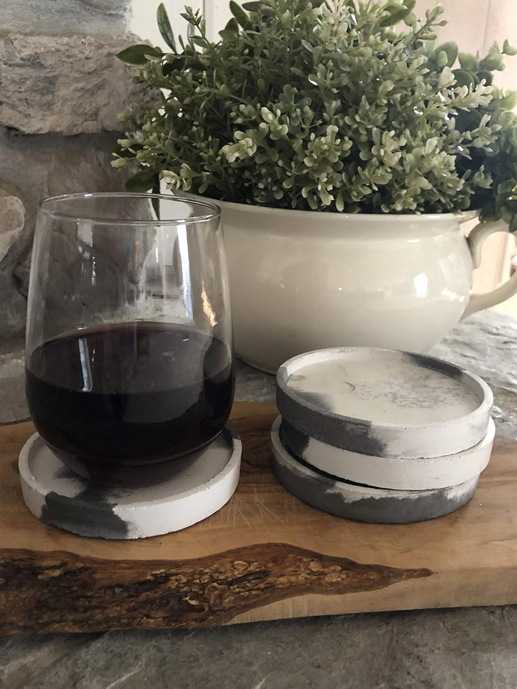 Concrete Cement Coasters Grey and White Set of 4 R954388