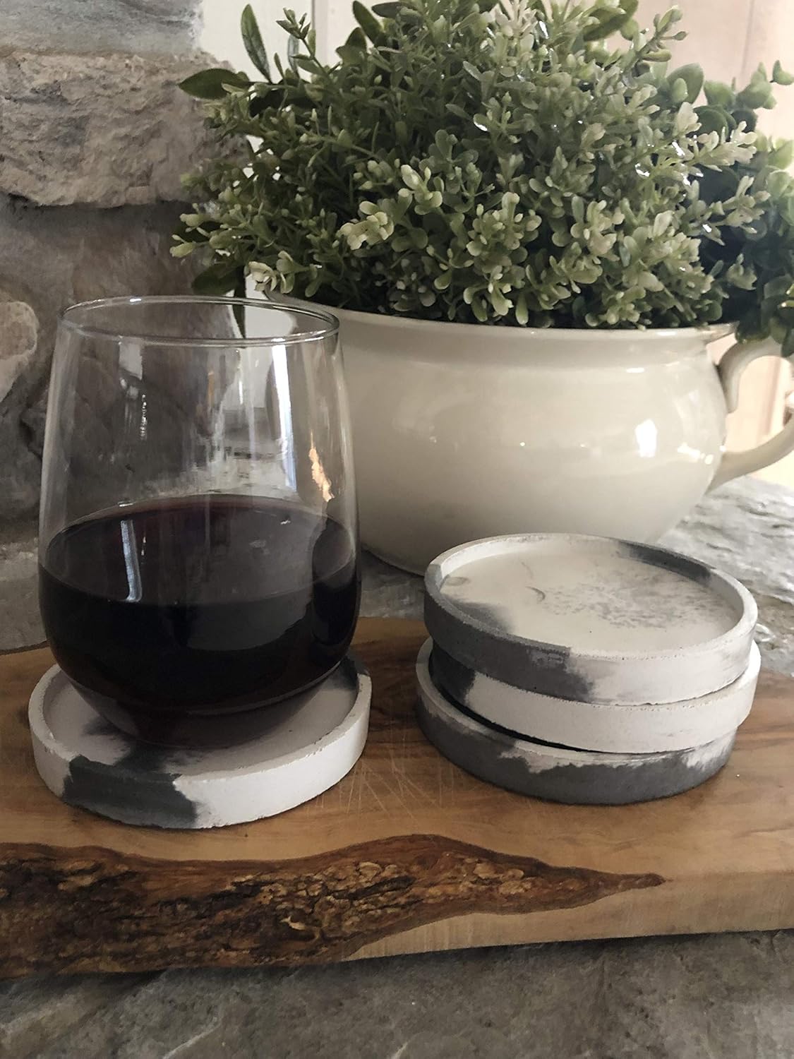 Concrete Cement Coasters Grey and White Set of 4 R954388