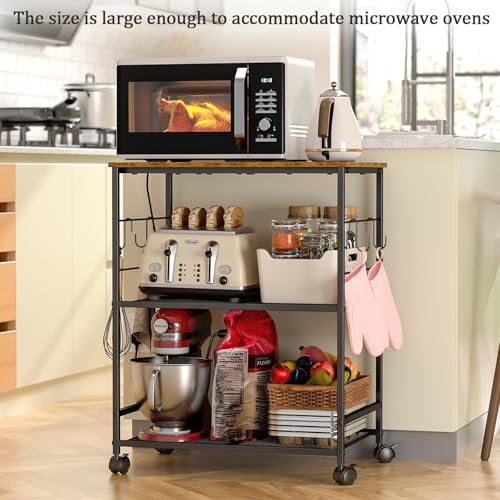 Rolling Kitchen Microwave Cart with Storage, Lockable Wheels S489447