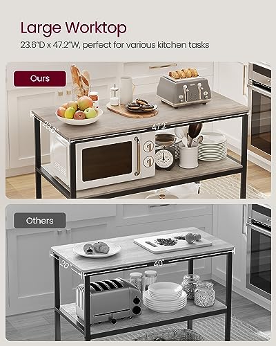 VASAGLE Kitchen Island with 3 Shelves, 47.2 Inches, Rustic Brown and Black W99569