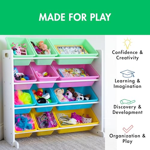 Humble Crew Kids Toy Storage Organizer with 12 Plastic Bins, Grey/White O74556
