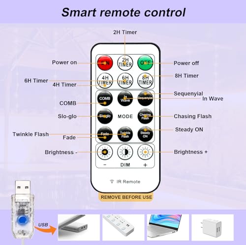 600LED Curtain Lights for Bedroom, Warm White, 8 Modes Y367582