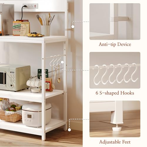 SUPERJARE Kitchen Bakers Rack with Power Outlet, Coffee Bar Table, Rustic Brown W637