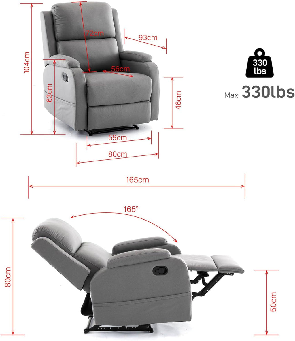 Lazy Boy Leather Recliner Chair for Adults with Adjustable Backrest N3274