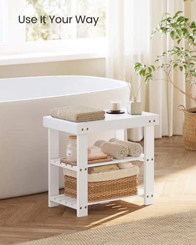 SONGMICS 3-Tier Bamboo Shoe Rack Bench, Entryway Storage, Ink Black X802