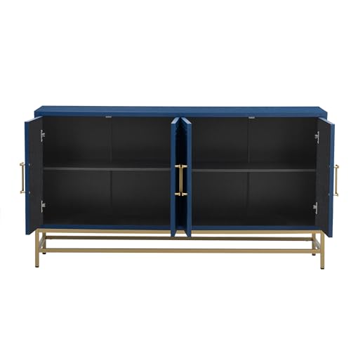 Retro Storage Cabinet with 4 Doors, Wooden Buffet Sideboard (Navy) P83037