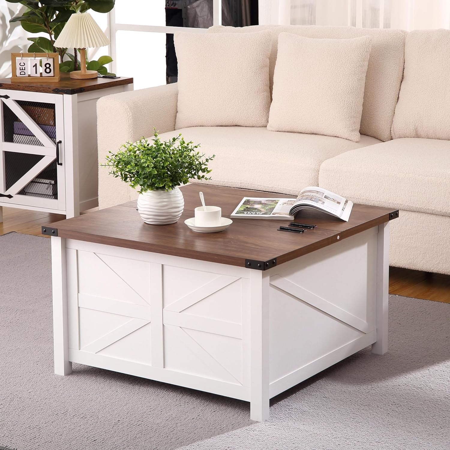Farmhouse Square Coffee Table with Hidden Storage W430