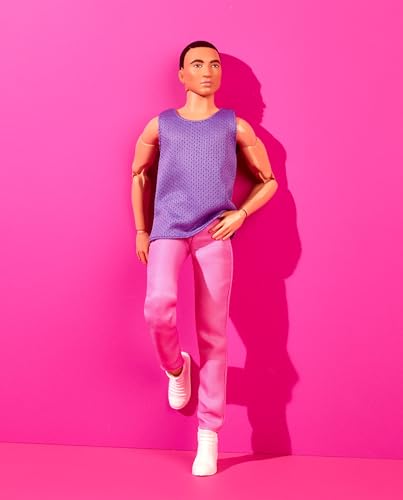Barbie Looks Ken Fashion Doll with Black Hair in Purple Mesh Top & Pink Trousers S352505