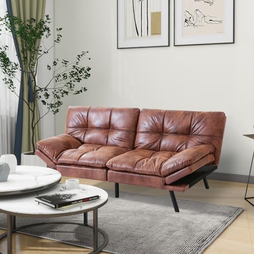 MUUEGM Faux Leather Futon Bed Convertible Sofa Sleeper, Matte Black, 71" L301646