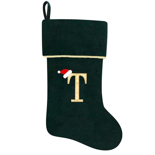 20 Inches Initial Monogram Blue Velvet Christmas Stocking with Gold Trim U394