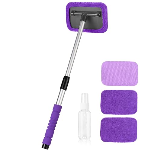 X XINDELL Windshield Glass Cleaning Tools, Microfiber Cloth Car Cleaning Tool with Extendable Handle and Reusable Cloth Auto Interior Accessories Glass Cleaner (Extendable)