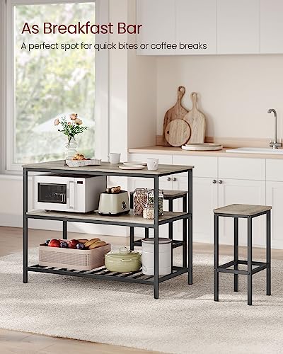VASAGLE Kitchen Island with 3 Shelves, 47.2 Inches, Rustic Brown and Black W99569
