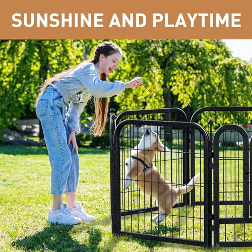 Metal Dog Playpen 40 Inch Height 16 Panels Indoor Outdoor Black-Silver W932257