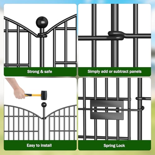 10 Panels No Dig Decorative Garden Fence, Rustproof Metal Dog Fence for Yard U518