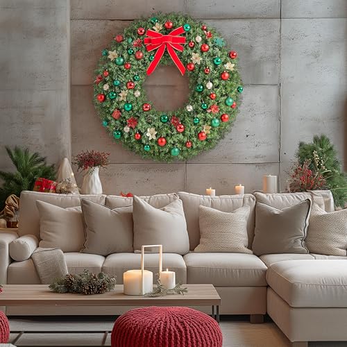 Yaheetech 48in Pre-lit Artificial Christmas Wreath with Red Bow, 200 LED Lights Y257427