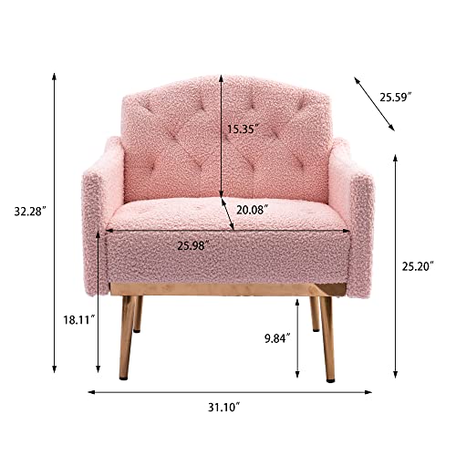 SSLine Velvet Accent Chair with Golden Metal Legs, Rose Red M89596
