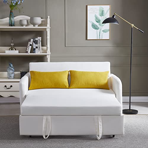Upholstered 2 Seaters Futon Sofa Loveseat with Adjustable Backrest Convertible Sleeper Couch Bed for Small Space Apartment Office Living Room Velvet Tufted Twin XL W/Pillows,Side Pockets & USB Port