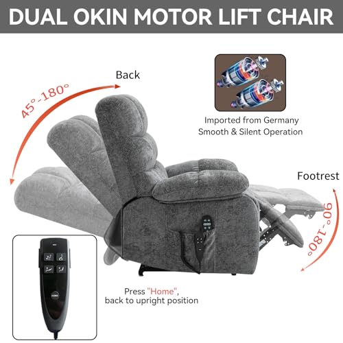 Oversized Lift Recliner Chair with Heat & Massage, Dual Motor, 350 LBS Capacity (Grey) B908754