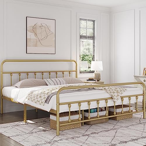 Yaheetech Classic Metal Platform Bed Frame with Victorian Headboard, Full Size Black T81083