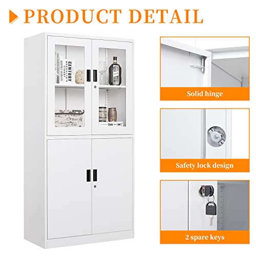 Metal Storage Cabinet with Doors and Shelves, 71" Locking Steel, White L799