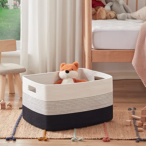 OIAHOMY Large Rectangle Woven Blanket Basket with Handle, Gradient Blue B58762