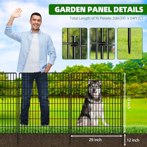 10 Panels Garden Fencing Animal Barrier, 33in x 24ft Rustproof Dog Fence W482439