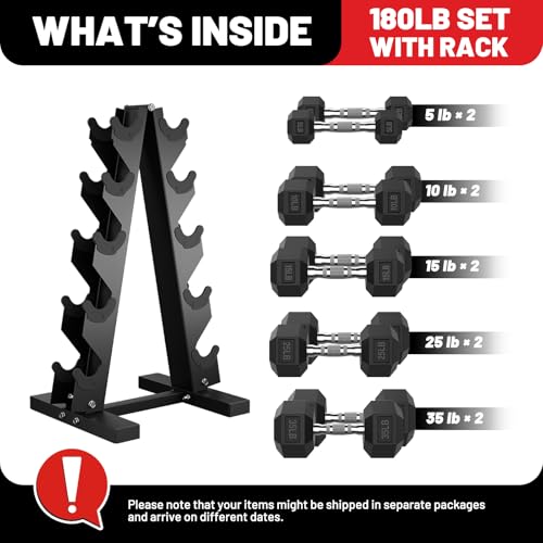 PAPABABE Hex Dumbbell Set with Rack, Rubber Coated, 60-550lb Z952579