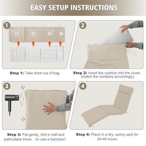 Chaise Lounge Cushion 72x21x3 Inch Set of 2 Outdoor Patio Cream B783089
