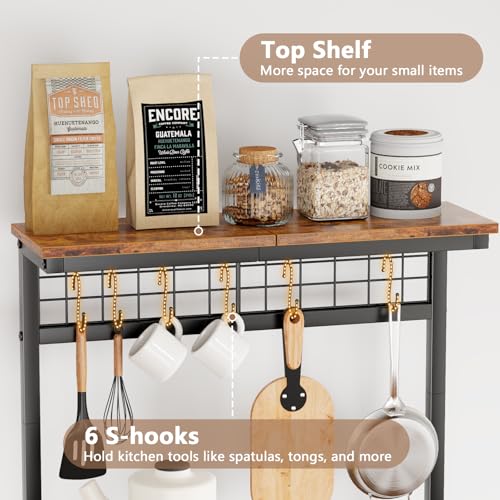 Furologee Kitchen Bakers Rack with Power Outlet, 4-Tier Microwave Stand, Rustic Brown Q634