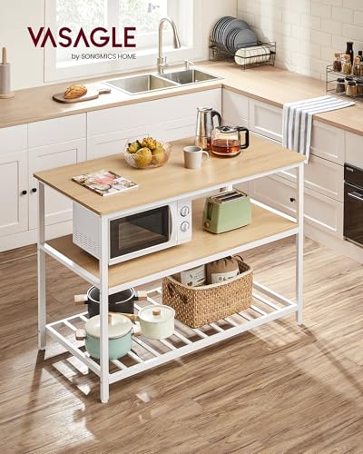 VASAGLE Kitchen Island with 3 Shelves, 47.2 Inches, Rustic Brown and Black W99569