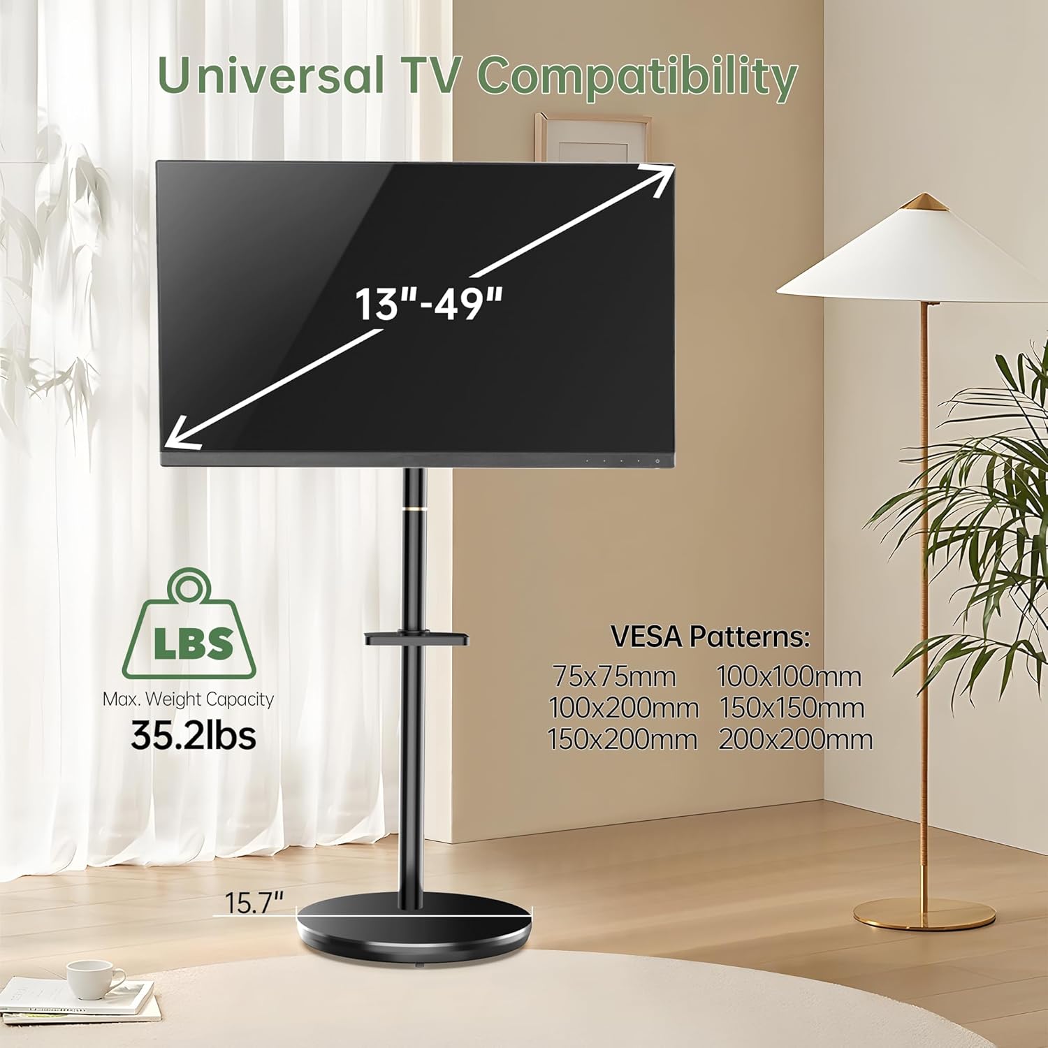 Rolling TV Stand for 13-49 Inch Screens, Height Adjustable, Black I6453